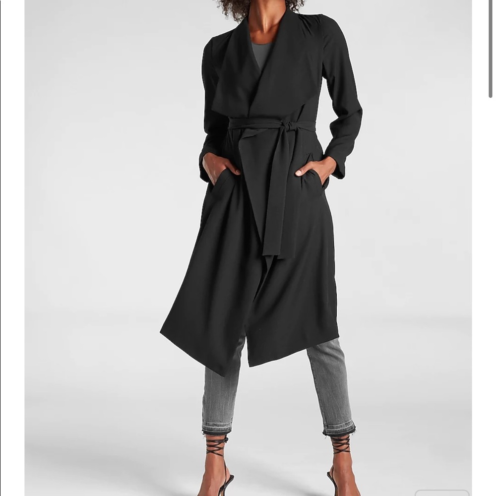 Express Belted Flyaway Soft Trench Coat - Black - XXS